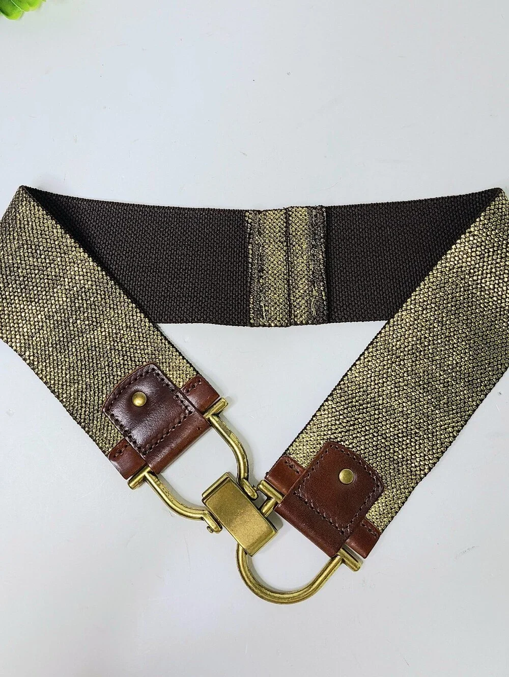 Linea Pelle LP Metallic Brown Leather Stretch Belt